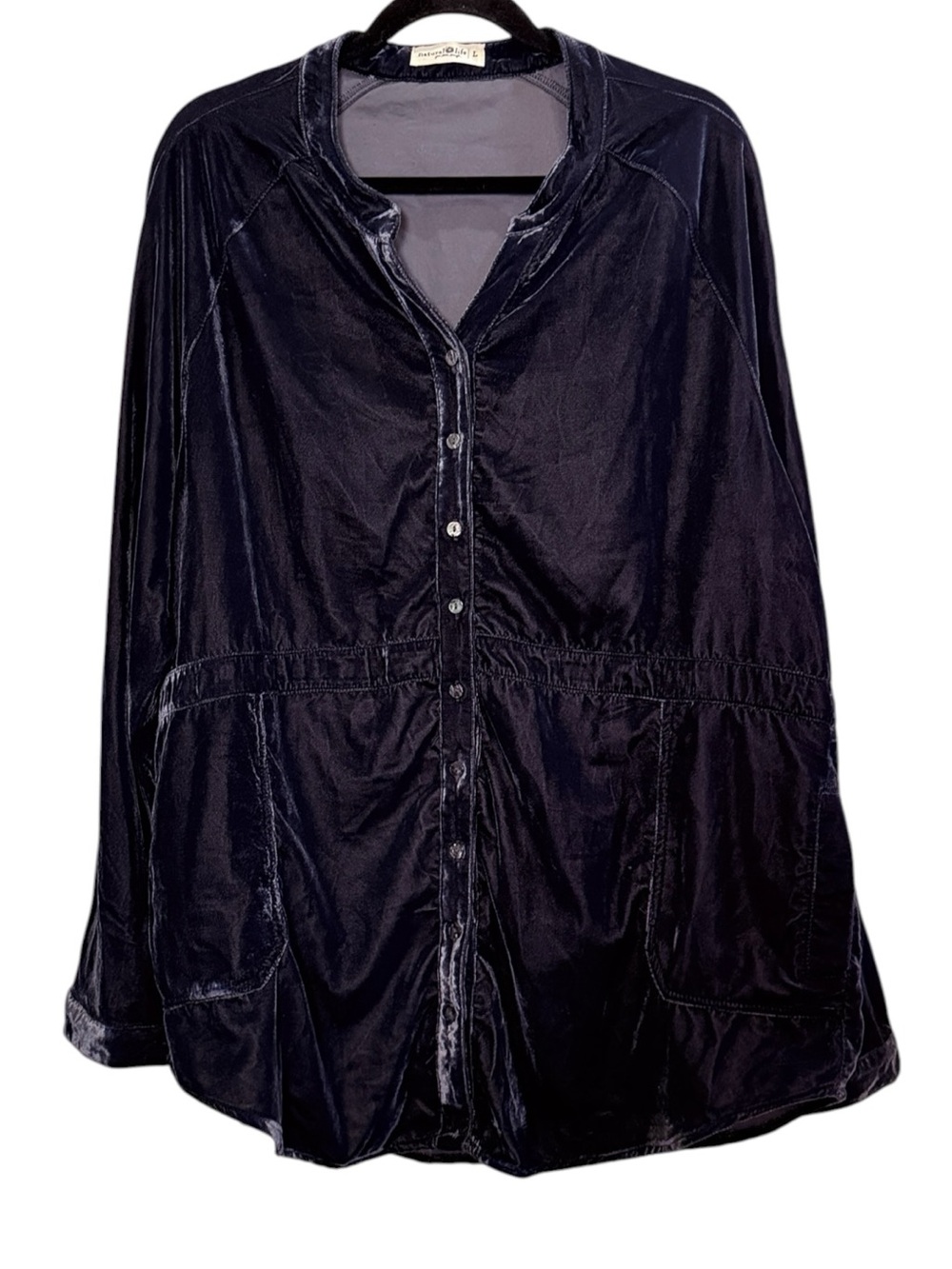 Natural Life Women’s Rich Purple Velvet V Neck Button Front Lagenlook Tunic Sz L